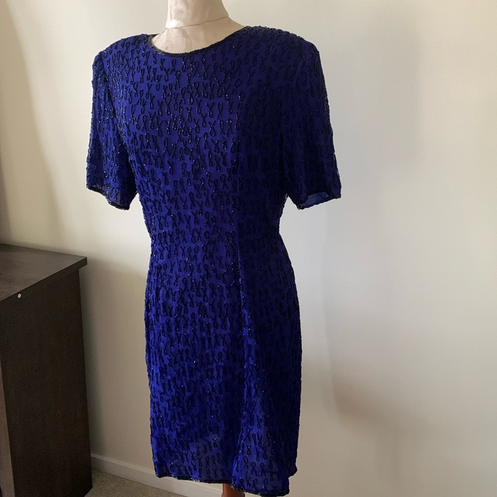 Silk cocktail dress with black beading